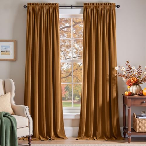 Lazzzy Gold Velvet Blackout Curtain Thermal Insulated Curtain Soft ...