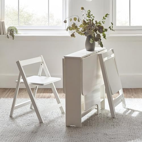 Julian Bowen Gatan Small Gateleg Table With 2 Chairs-White, Wood, 70 x ...