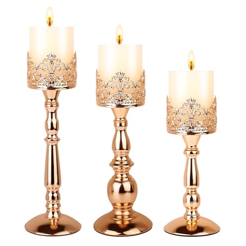 Candle Holders for Pillar Candles Set of 3 Gold Vintage Tall Candle ...