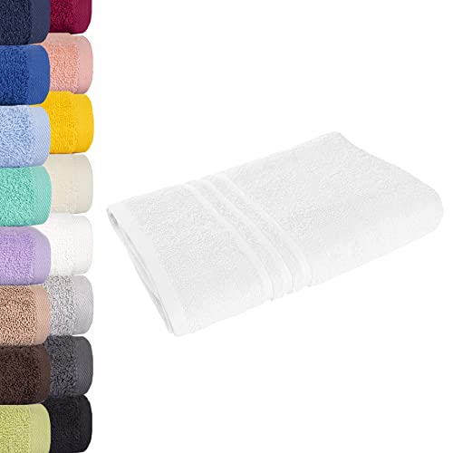 Lavea Set of 2 Bath Towels 70 x 140 cm, White, 100% Cotton, with Hanger ...