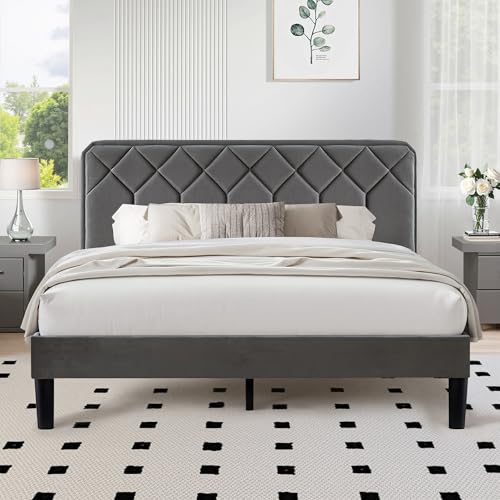 VECELO 4ft6 Double Bed Frame Upholstered Platform with Height ...