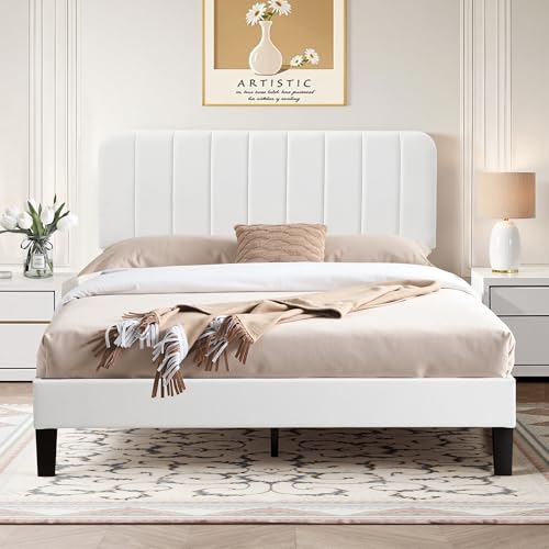 VECELO Double Size Bed Frame, 4ft6 Upholstered Velvet Platform with ...