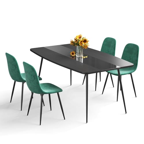 Mondeer Dining Table and Chairs Set 4, 150cm Kitchen Table with 4 Velvet Chairs for Kitchen ...