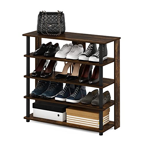 Multi Storie Shoe Rack Furinno Turn-N-Tube 5-Tier Wide Multi Storage Shoe Rack, Amber Pine ...