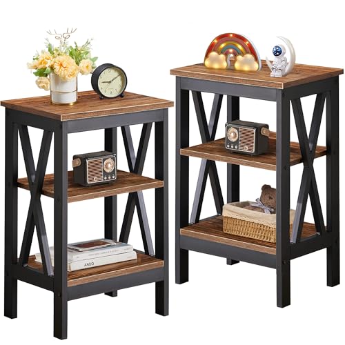 VECELO Bedside Tables Set of 2, X Shaped Sofa End Side Nightstand with ...