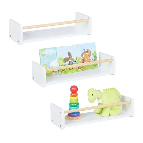 Relaxdays Children's Wall Shelves, Set of 3, Kids Bookshelves, Playroom — free download