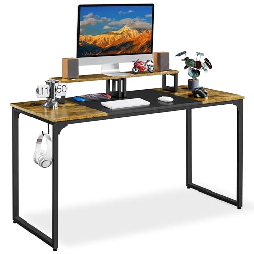 Yaheetech Large Computer Desk with Movable Monitor Stand, 2 Desk ...