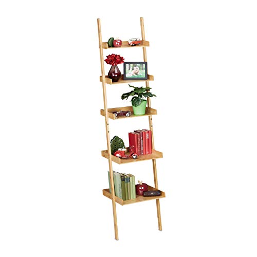 Relaxdays Bamboo Ladder Shelf, 5 Tiers, Bathroom, Kitchen, Living Room ...