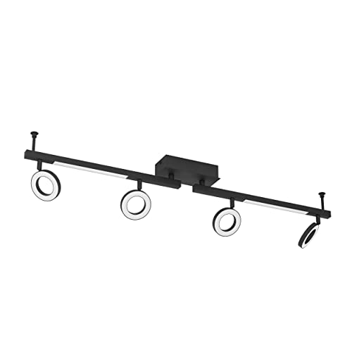 EGLO Cardillio LED Spotlight Rail, 4 Adjustable Spotlights, Swivel Spotlight Bar, Plastic And Black Metal Ceiling Light, Warm White Ceiling Light