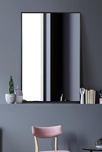 Modern black Aluminum Metal Wall Mirror: 90 x 60cm – Sleek, Modern Design for Home, Bathroom or ...