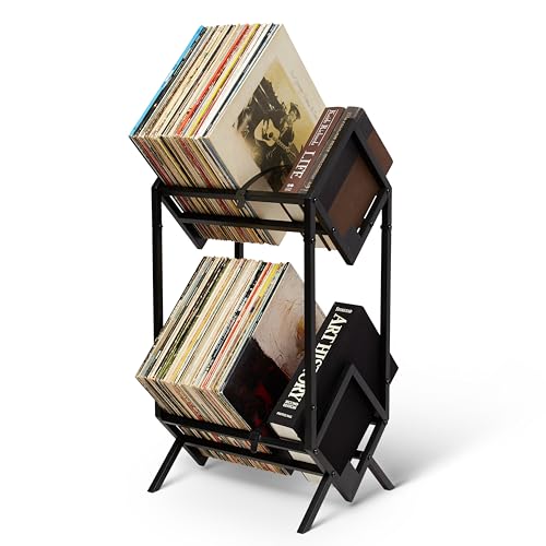 MODERN VINYL Metal Record Holder – Holds 80-100 LPs, Gold, Quick Assembly, For Vinyl Storage & Display