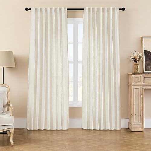 Joydeco Linen Curtains For Living Room - 90 Inch Light Filtering Semi-Sheer Drapes, 2 Panel Set
