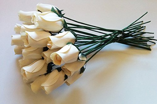 White Wood Roses Aariel's Attic 24 Beautiful Realistic Ivory White Wooden Roses by ...