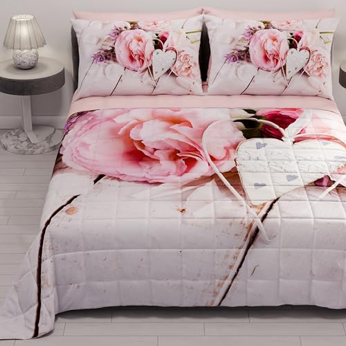 PETTI Artigiani Italiani - Sprei voor Frans bed, 220 x 260 cm, 100 g/m², omkeerbaar, voor Frans bed, licht dekbed, lente grijs, 100% Made in Italy