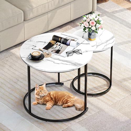 YITAHOME Modern Nesting Coffee Table Set of 2 for Living Room, White ...