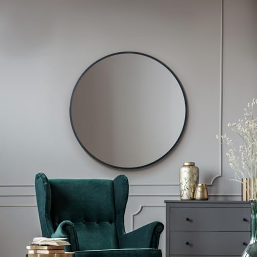MirrorOutlet Stylish Round Circular Black Metal Framed Mirror – Modern ...