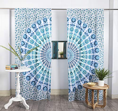 Pop Popular Handicrafts Indian Hippie Bohemian Beautiful Peacock Mandala Curtain Panels Maroon Yellow