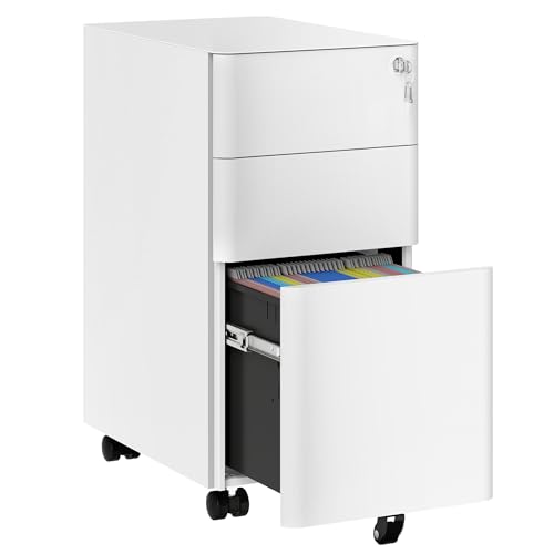 DWVO 3-Drawer lockable Filing Cabinet Office Drawers with Keys, Compact ...