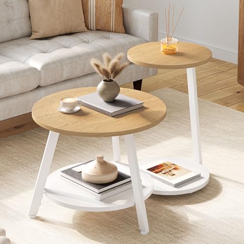 YITAHOME Round Coffee Tables, Set of 2 Nesting Tables with Storage ...