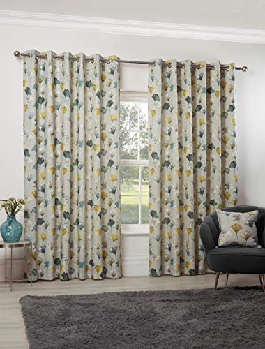 Camarillo Floral Eyelet Curtains 90 x 54 Ochre Lined Watercolour ...
