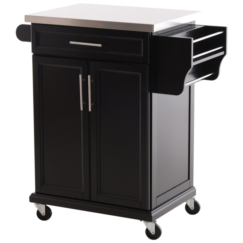 Kitchen Island, MDF, Stainless Steel TopBlack by Aosom