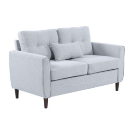 HOMCOM 2 Seat Sofa Double Sofa Loveseat Fabric Wooden Legs Tufted Design for Living Room, Dining Room, Office, Light Grey