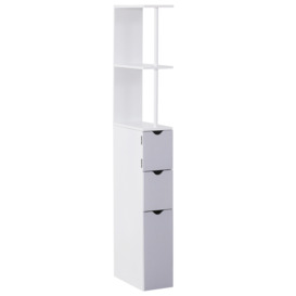 HOMCOM Bathroom Storage Cabinet Free-Standing Bathroom Cabinet Unit Tall Shelf Toilet Tissue Cupboard w/Drawers - Grey and White