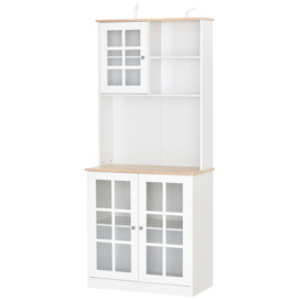 HOMCOM Kitchen Cupboard  Sideboard Storage Cabinet Unit w/ Counter Top Grid Glass Doors Shelves  80L x 37W x 183H cm - White