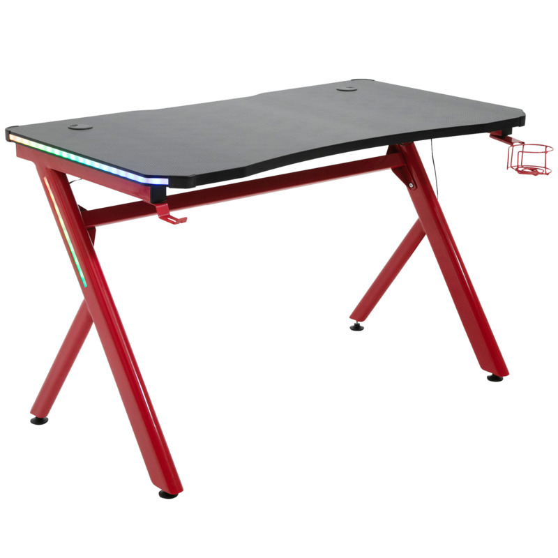 Gaming Desk Computer Table Metal Frame with LED Light, Cup