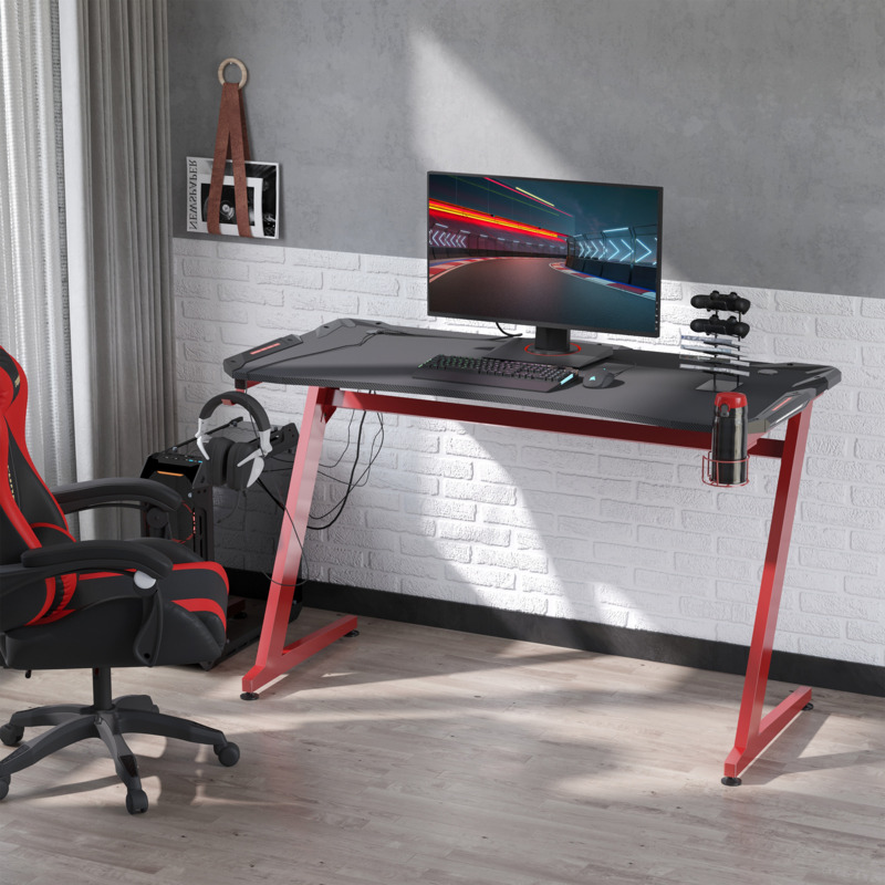 Gaming Desk, Ergonomic Home Office Desk, Gamer Workstation Racing Table, with Headphone