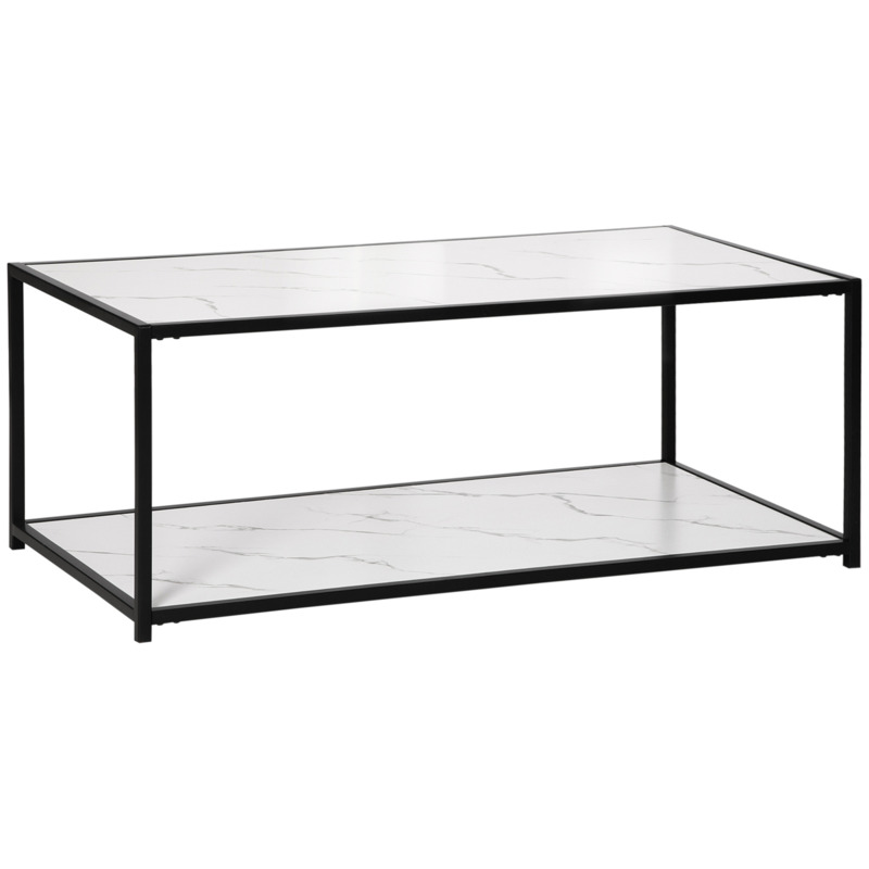 HOMCOM Modern Coffee Table with Faux Marble Top, Cocktail Table with 2 ...