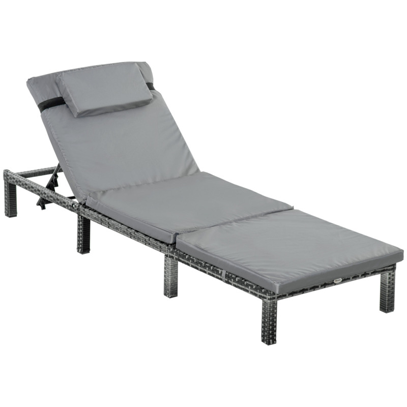 Outsunny Garden Outdoor Rattan Furniture Patio Sun Lounger Recliner