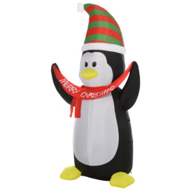 HOMCOM 243cm Inflatable Penguin Holding Merry Christmas Banner Holiday Yard Decoration with LED Lights, Indoor Outdoor Lawn Blow Up Decor