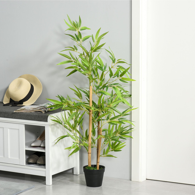 Outsunny Set of 2 Artificial Bamboo Trees Decorative Plant with Nursery