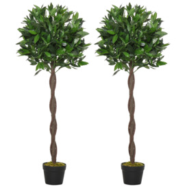 Outsunny Set of 2 Artificial Topiary Bay Laurel Ball Trees Decorative Plant with Nursery Pot for Indoor Outdoor Décor, 120cm