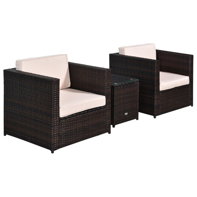 Outsunny Rattan Garden Furniture 2 Seater Sofa Furniture Set W/Cushions