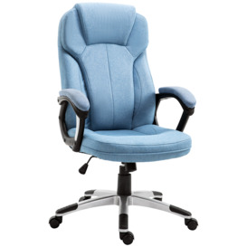 Vinsetto Linen Fabric Home Office Chair, Height Adjustable Computer Chair with Padded Armrests and Tilt Function, Blue