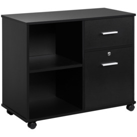 Vinsetto Filing Cabinet with Wheels, Mobile Printer Stand with Open Shelves and Drawers for A4 Size Documents, Black