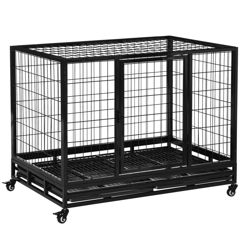 "PawHut 43"" Heavy Duty Metal Dog Kennel Pet Cage with Crate Tray and