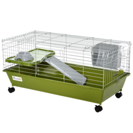 "PawHut 35"" Small Animal Cage Chinchilla Guinea Pig Hutch Ferret Pet House with Platform Ramp, Food Dish, Wheels, & Water Bottle"