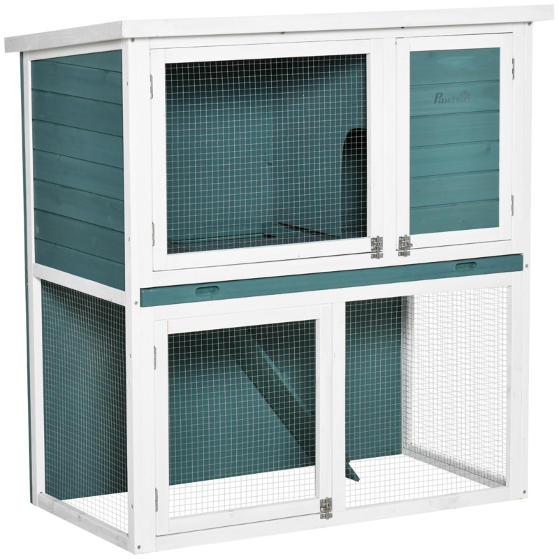 PawHut 2 Tier Wooden Rabbit Hutch, Guinea Pig Cage, Bunny Run, Small