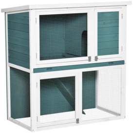 PawHut 2 Tier Wooden Rabbit Hutch, Guinea Pig Cage, Bunny Run, Small Animal House for Indoor Outdoor with Slide-out Tray, 104 x 58 x 110cm, Green