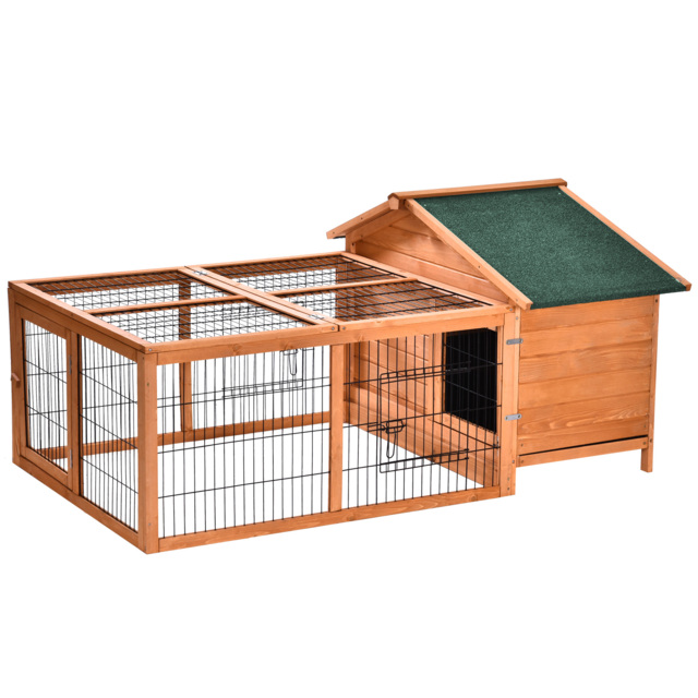 PawHut Wooden Rabbit Hutch Outdoor, Guinea Pig Hutch, Detachable Rabbit ...