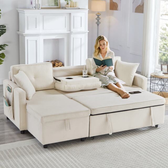 L-Shaped Convertible Sofa Bed with Reversible Chaise, Storage, Sleeper ...