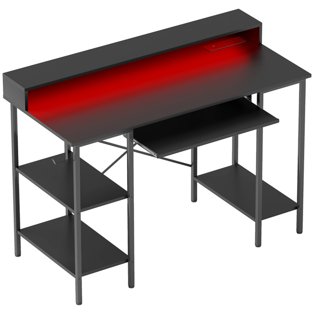 HOMCOM Reversible Computer Desk with LED Lights and Power Outlets, 120 ...