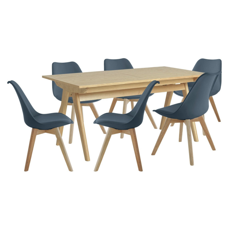 Habitat Jerry Wood Effect Dining Table & 6 Navy Blue Chairs by Argos