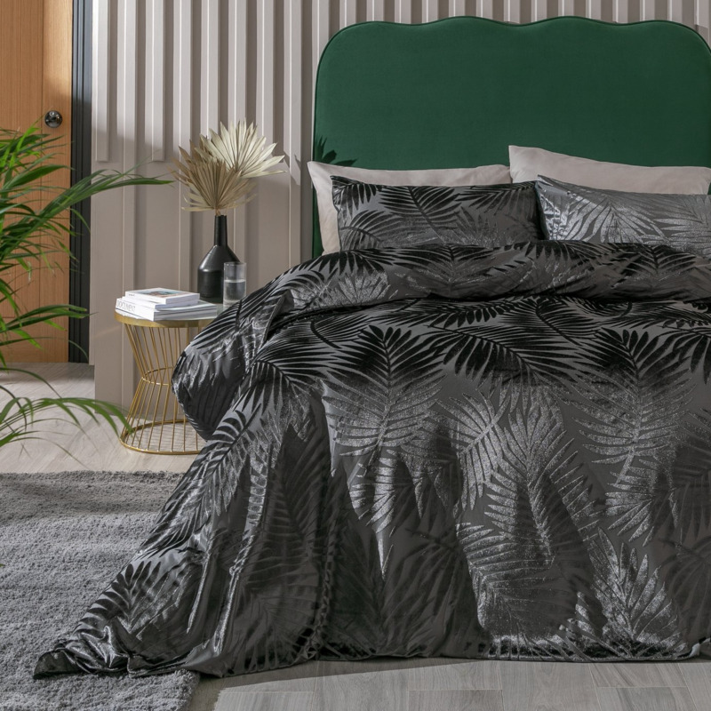 Habitat Velvet Feather Charcoal Bedding Set Double by Argos