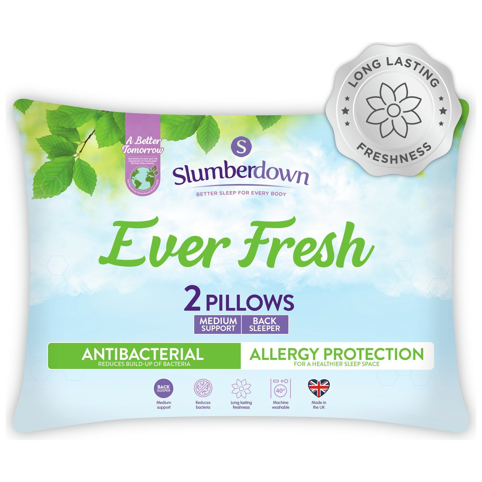 Slumberdown Ever Fresh AntiAllergy Medium Pillows 2 Pack by Argos