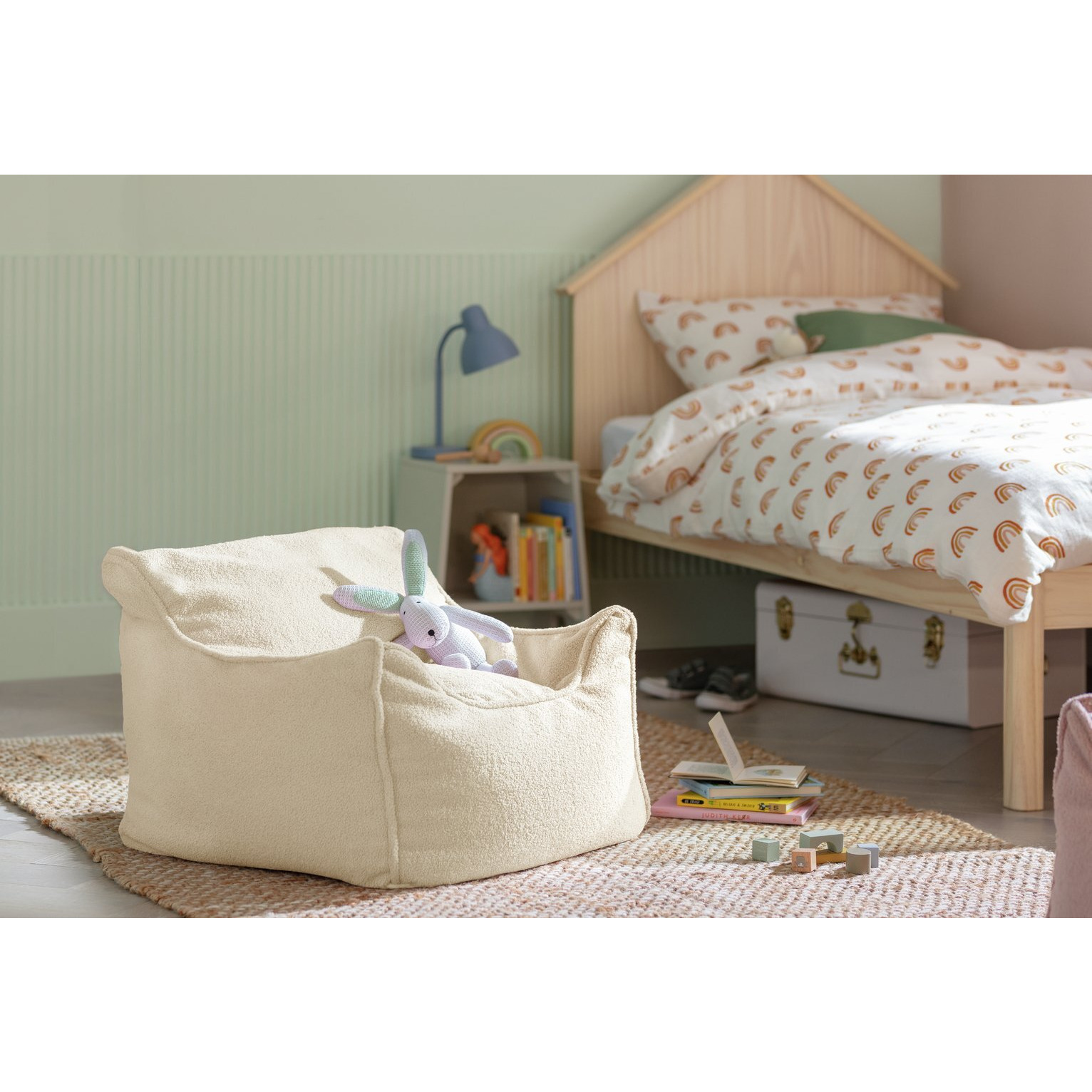 Kaikoo Kids Single Chair Boucle Bean Bag Off White by Argos