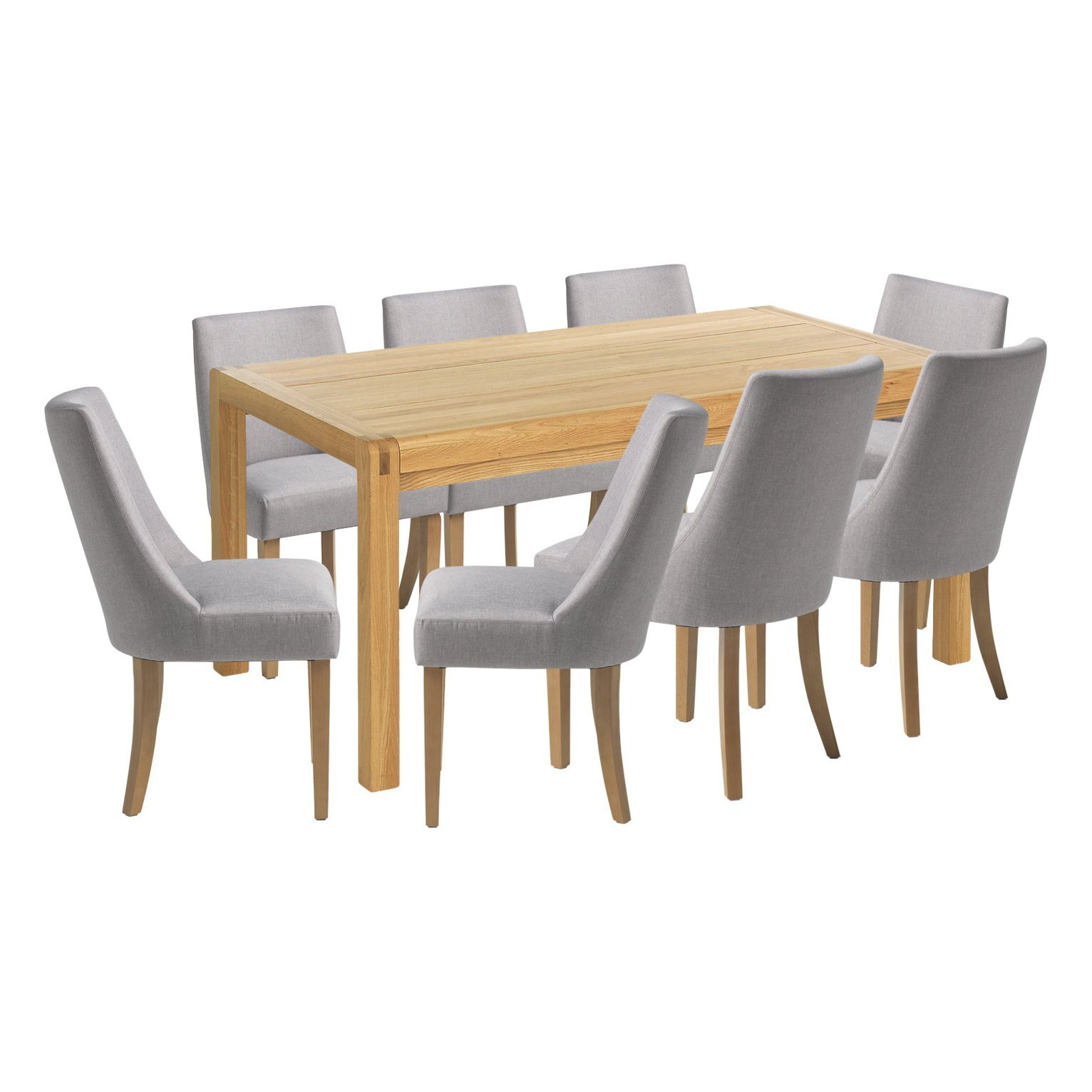 Habitat Radius Oak Dining Table & 8 Alec Light Grey Chairs by Argos